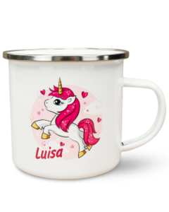 Unikatolo Emaille Tasse mit Name personalisiert Motiv Einhorn