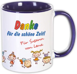 Unikatolo Tasse zum KiTa Abschied mit Namen bedruckt | BLAU