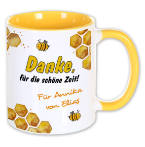 Unikatolo Tasse mit Name personalisiert Motiv Biene KiTa-Abschied