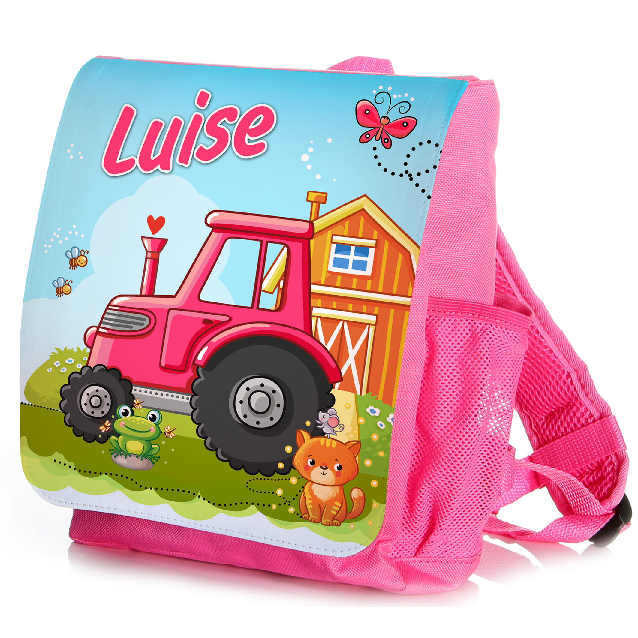 Kinderrucksack Name Traktor pink