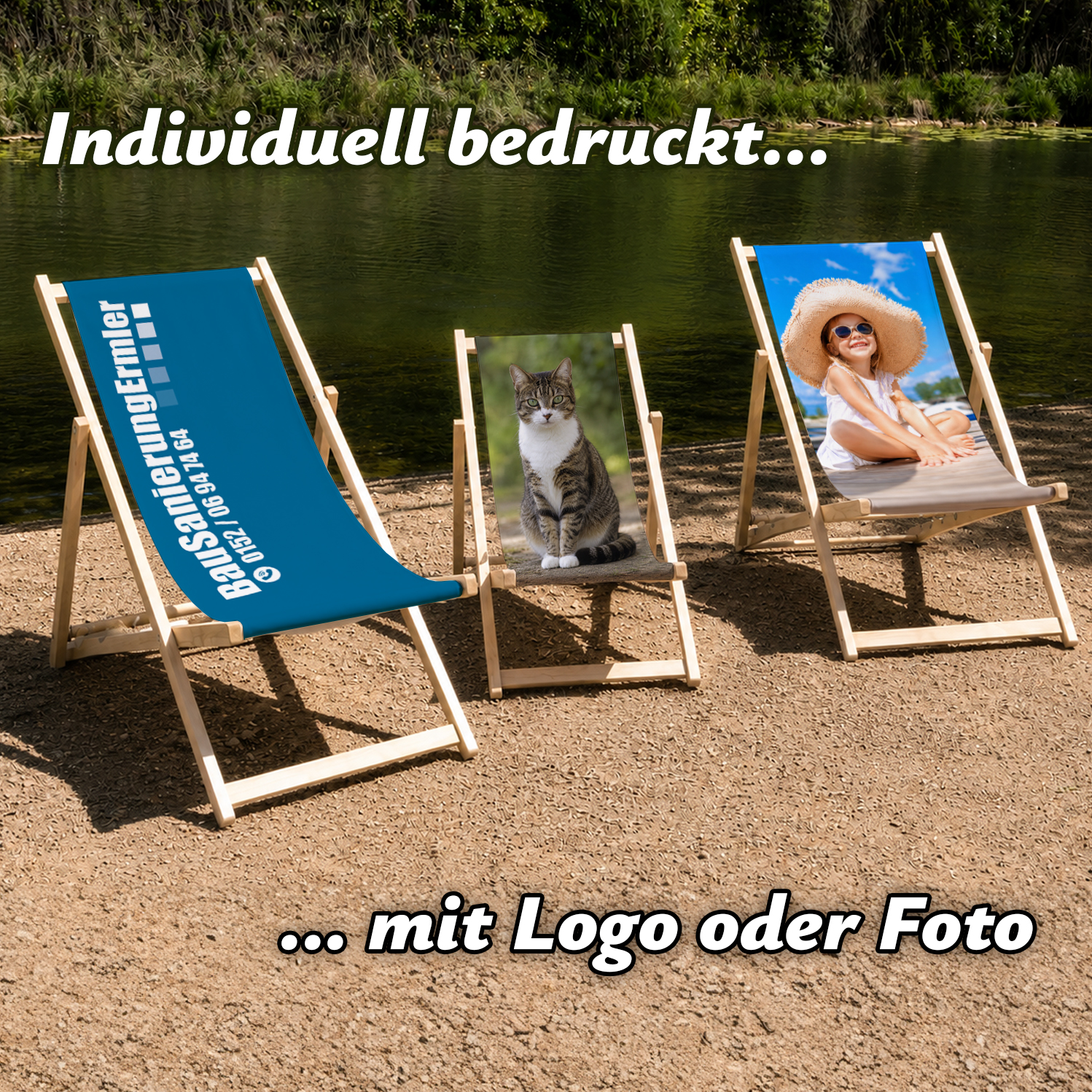 Personalisierbarer Liegestuhl mit Foto oder Logo Personalisierbarer Liegestuhl mit Foto oder Logo