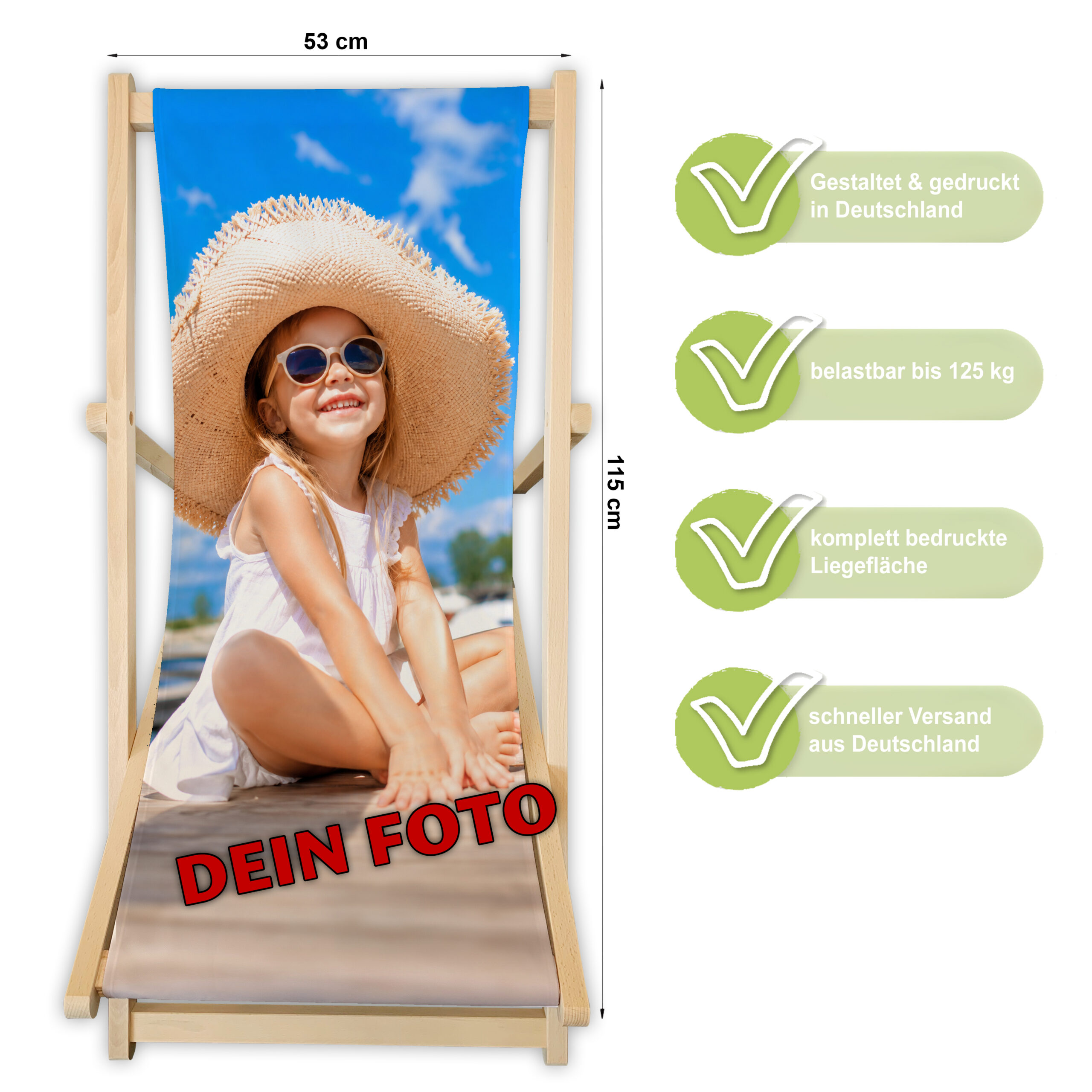 Personalisierbarer Liegestuhl mit Foto oder Logo