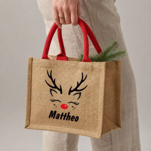 Unikatolo Jutetasche Rentier mit Name personalisiert