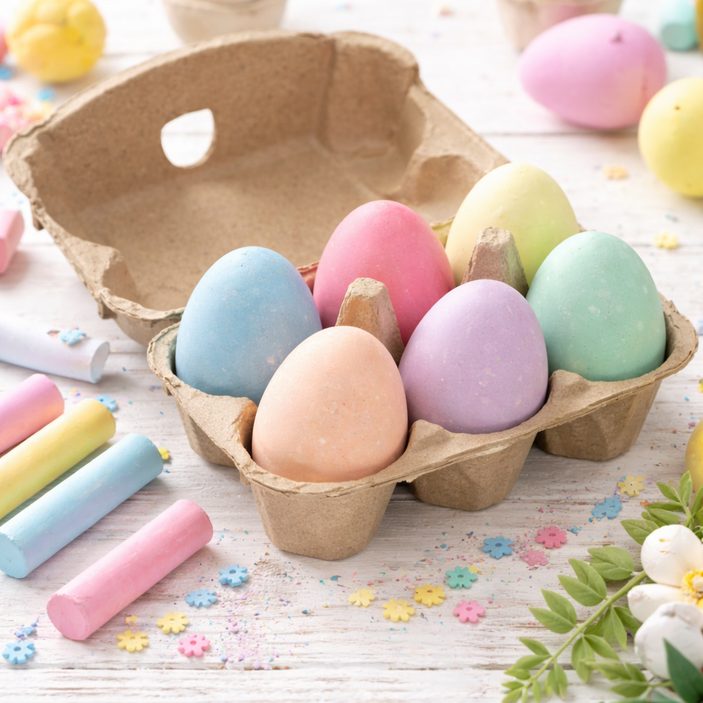Ostereier aus Kreide im Pappkarton, Geschenkidee für Ostern