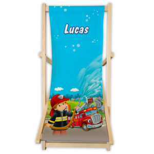 Kinder-Liegestuhl Feuerwehr in blau mit Name personalisiert