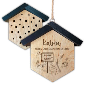 Unikatolo Insektenhotel zum Ruhestand mit Name personalisiert
