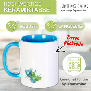 Unikatolo Tasse Schulkind Dino und Name personalisiert hellblau