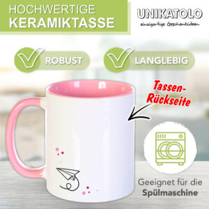 Unikatolo Tasse Schulkind Einhorn und Name personalisiert pink