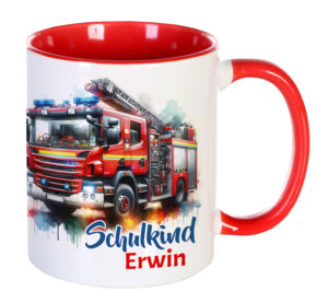 Unikatolo Tasse Schulkind Feuerwehr und Name personalisiert