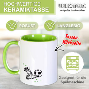 Unikatolo Tasse Schulkind Fußball mit Name bedruckt GRÜN