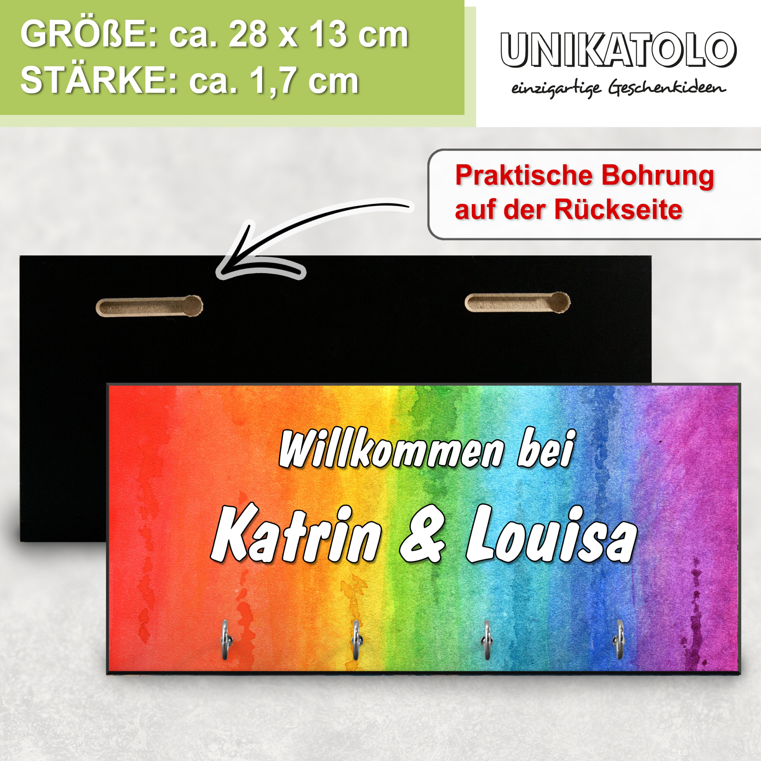 Unikatolo Schlüsselbrett Regenbogen mit Name personalisiert