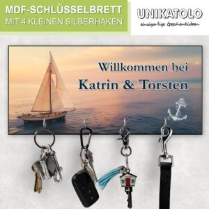 Unikatolo Schlüsselbrett Segelboot mit Name personalisiert