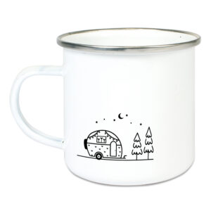 Unikatolo Emaille-Tasse Name personalisiert Wohnwagen Angler