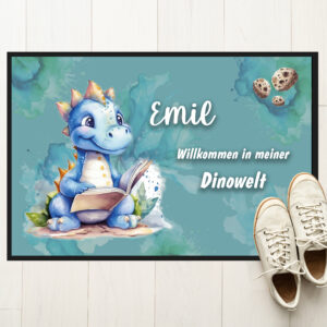 Unikatolo Fußmatte Dino mit Name personalisiert