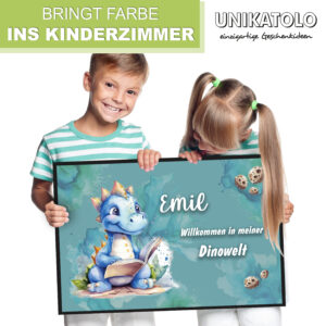 Unikatolo Fußmatte Dino mit Name personalisiert