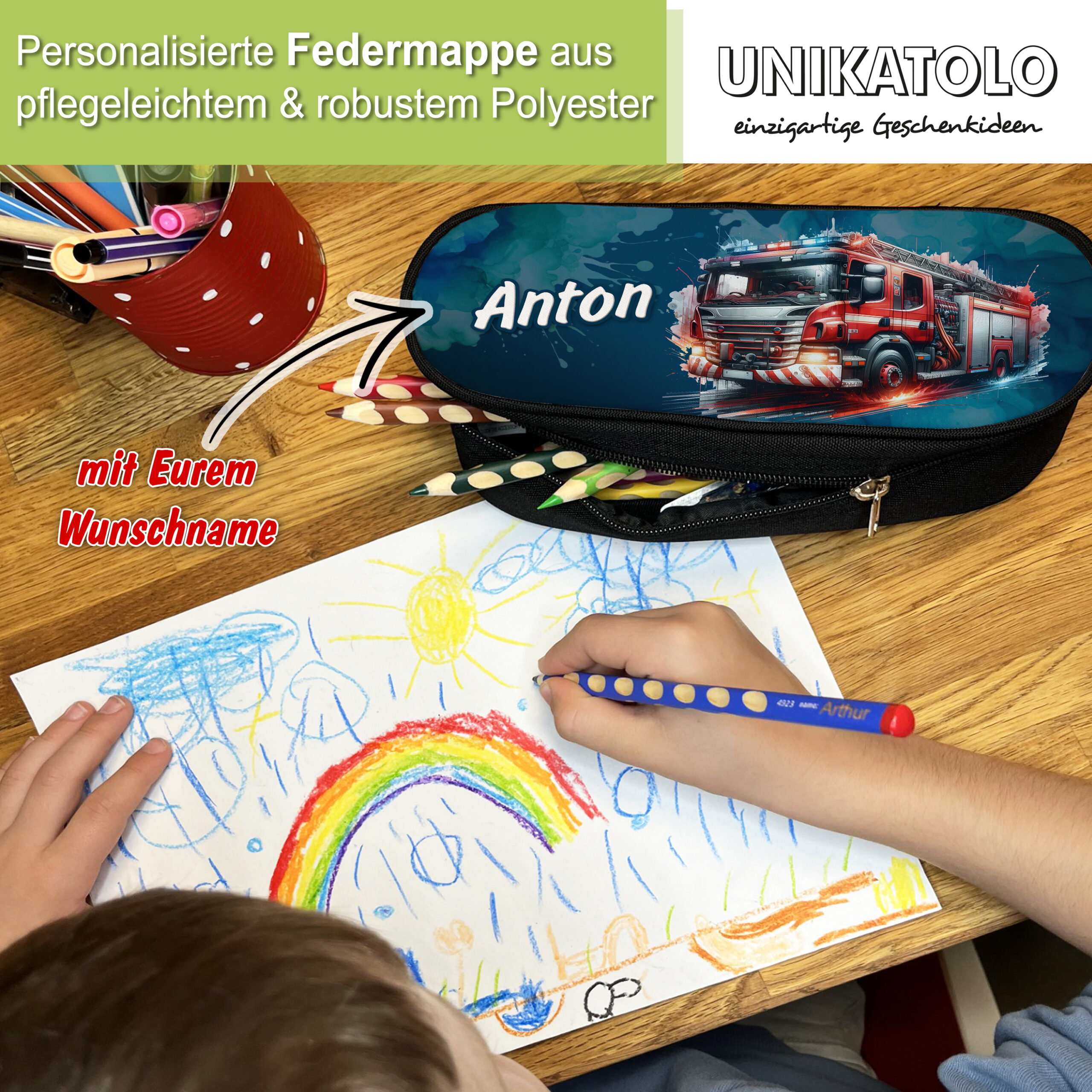 Unikatolo Federmäppchen Feuerwehr mit Name personalisiert