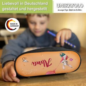 Unikatolo Federmäppchen orange mit Hase und Name personalisiert