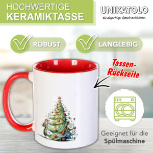 Unikatolo Weihnachtstasse mit Name personalisiert Katze 1, Witzige Katzentasse als Geschenkidee für Katzenliebhaber, zu Weihnachten, als Wichtelgeschenk oder einfach als kleines Mitbringsel