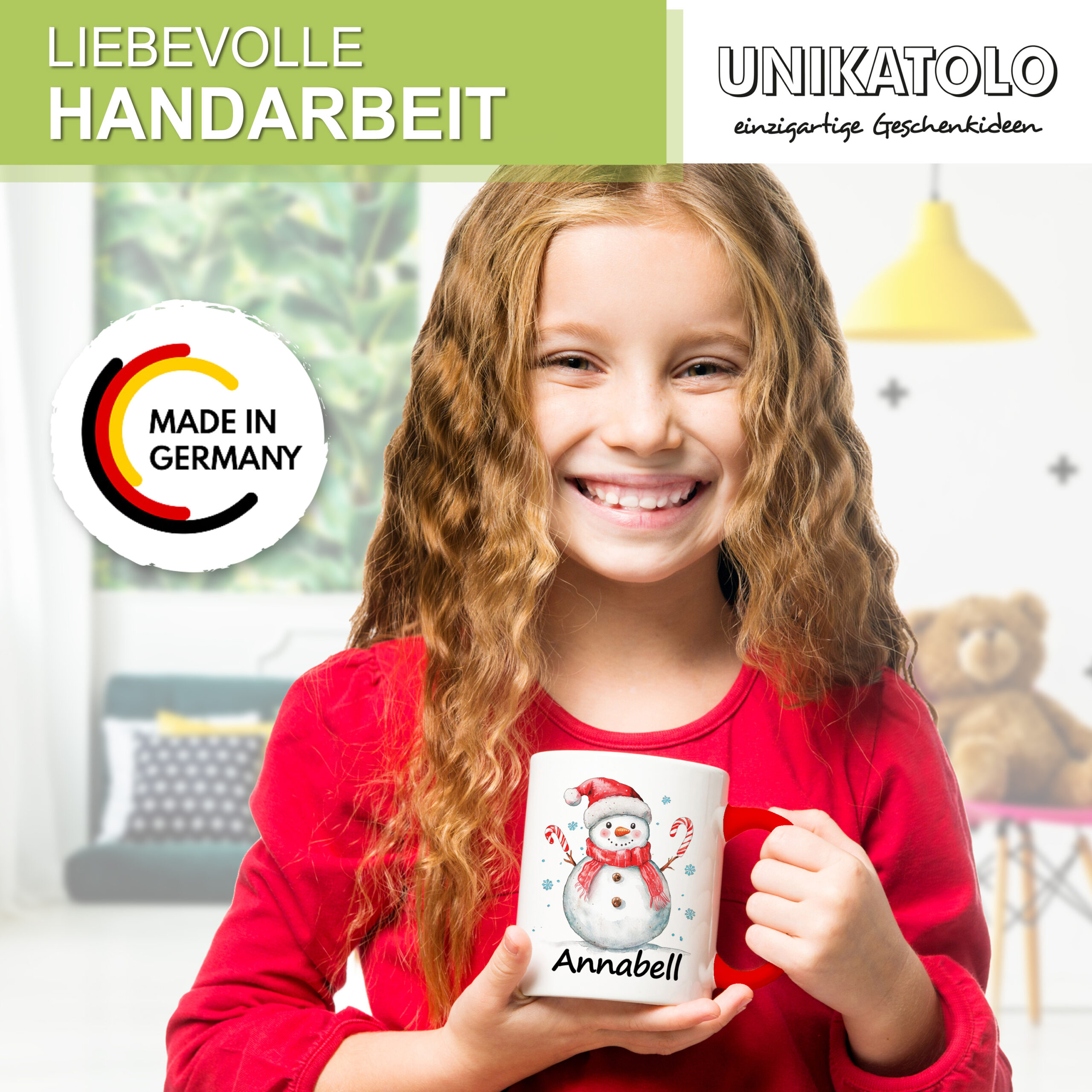 Unikatolo Weihnachtstasse Schneemann mit Name personalisiert