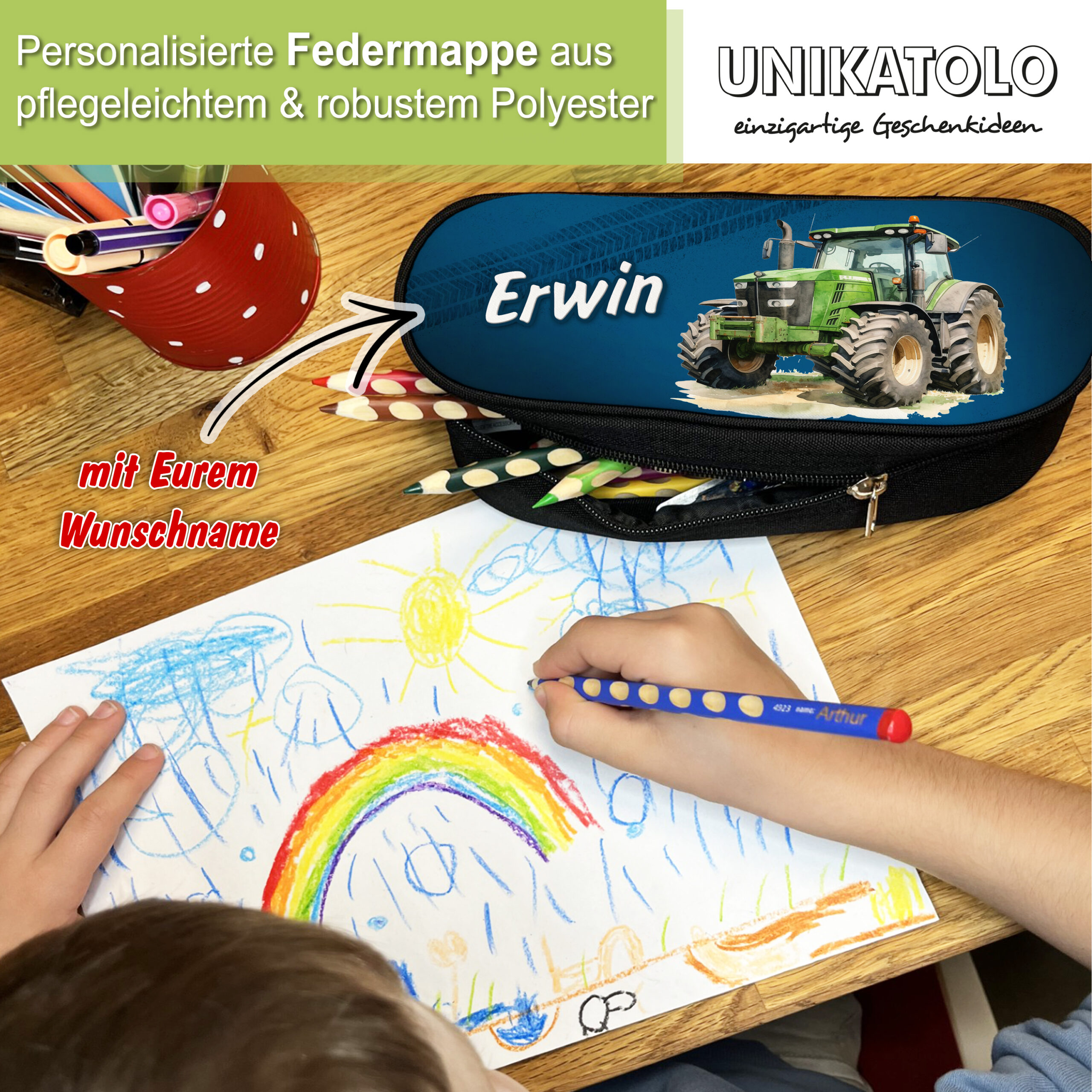 Unikatolo Federmäppchen Traktor mit Name personalisiert