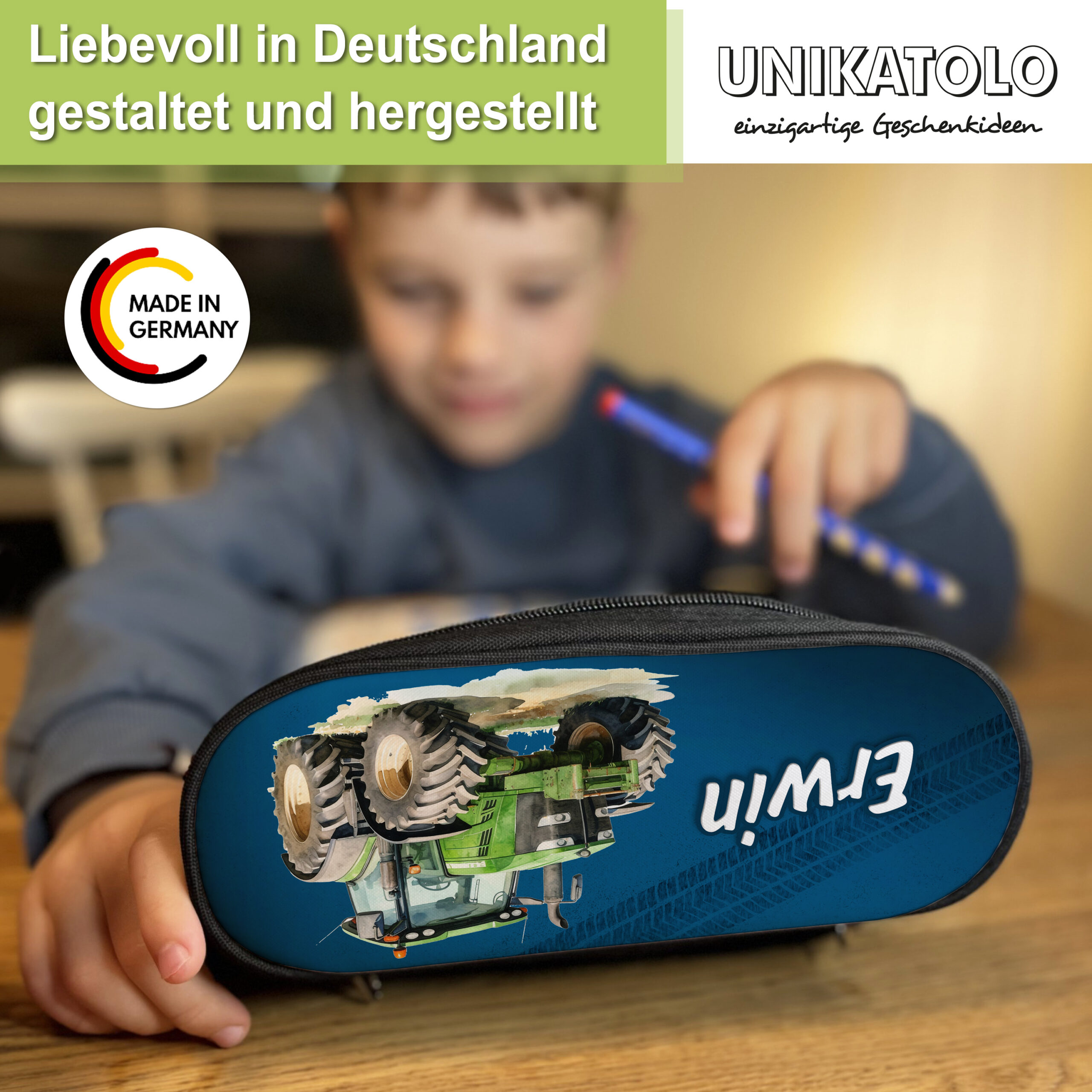 Unikatolo Federmäppchen Traktor mit Name personalisiert