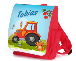 Unikatolo Kindergartenrucksack Traktor mit Name | rot