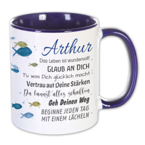 Unikatolo Tasse mit Name personalisiert Konfirmation | BLAU