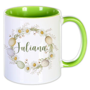 Unikatolo Ostertasse mit Name personalisiert Osterkranz