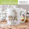 Unikatolo Ostertasse mit Name personalisiert Osterhase weiß (1)