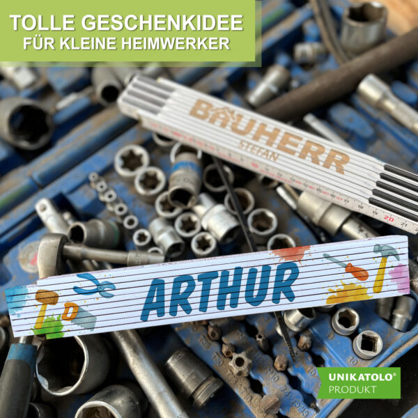 Unikatolo Kinder Zollstock "Werkzeuge" mit Name bedruckt