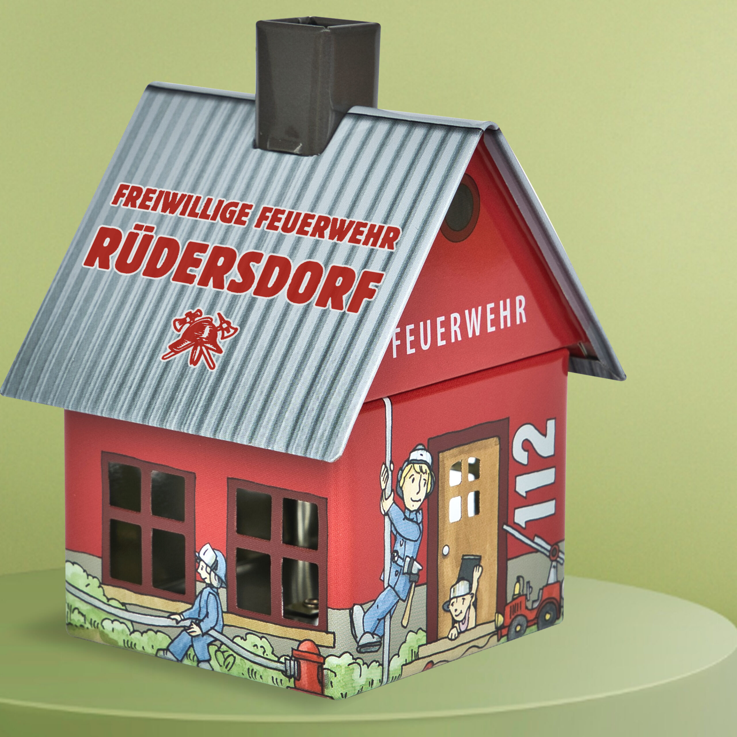 Räucherhäuschen Feuerwehr mit Logo bedruckt