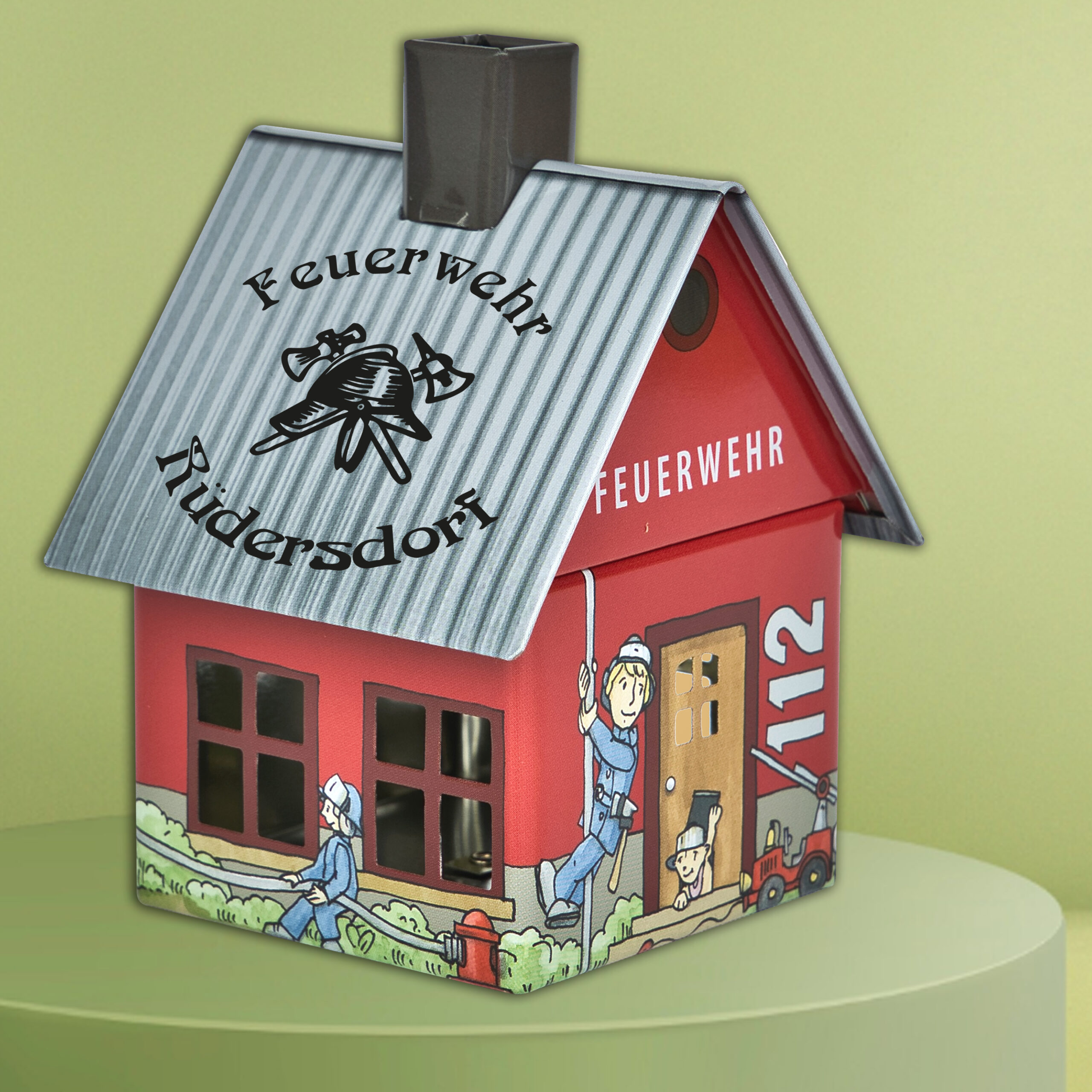 Räucherhäuschen Feuerwehr mit Logo bedruckt