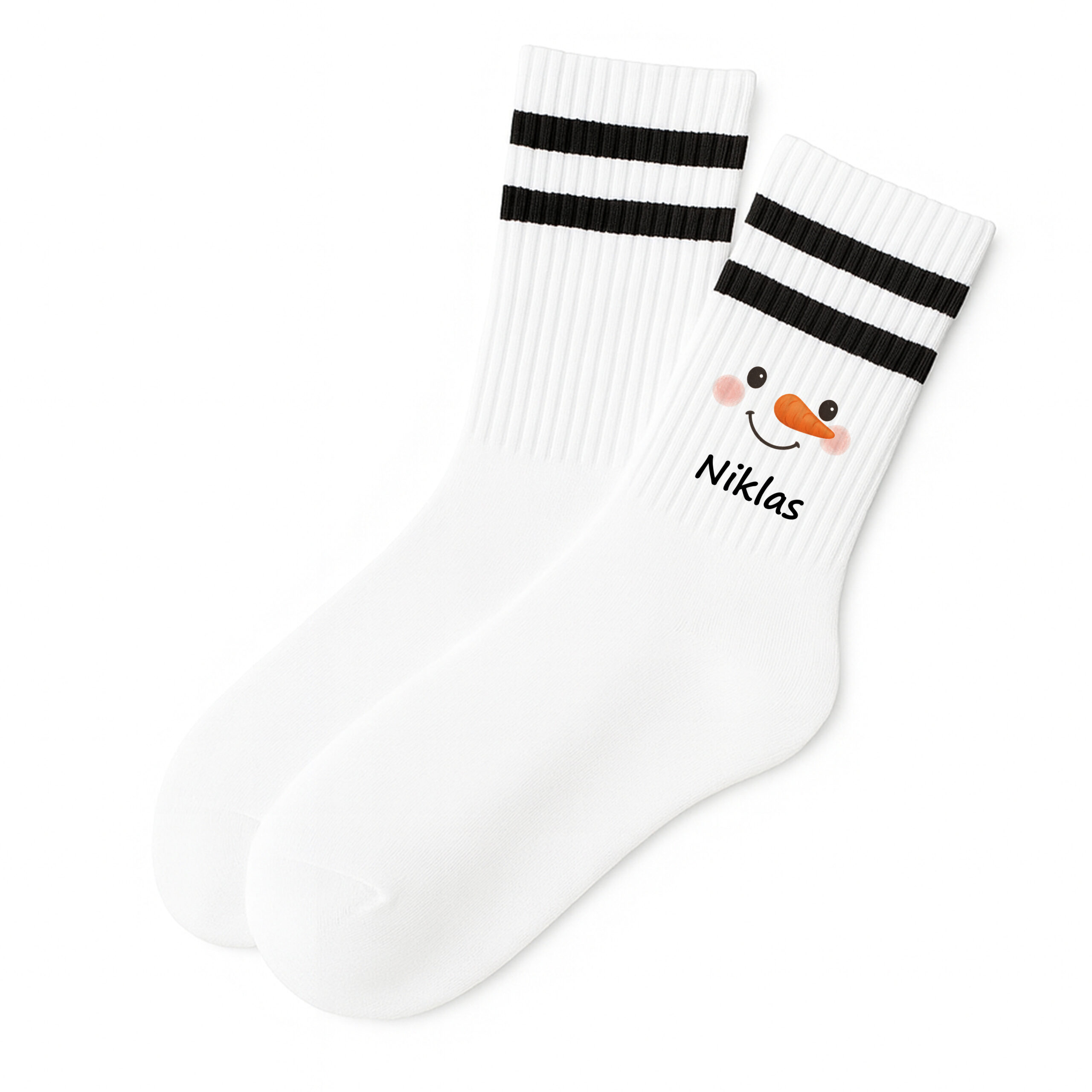 Weihnachtssocken Schneemanngesicht mit Name | Erwachsene