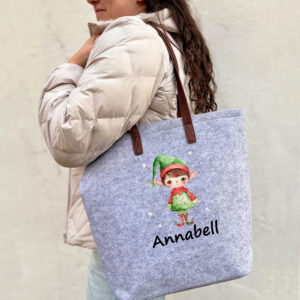 Unikatolo Filztasche Wichtel Mädchen mit Name Shopper grau