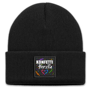 Unikatolo Mütze Konfetti im Herzen bedruckt schwarz