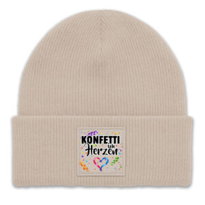Unikatolo Mütze Konfetti im Herzen bedruckt beige
