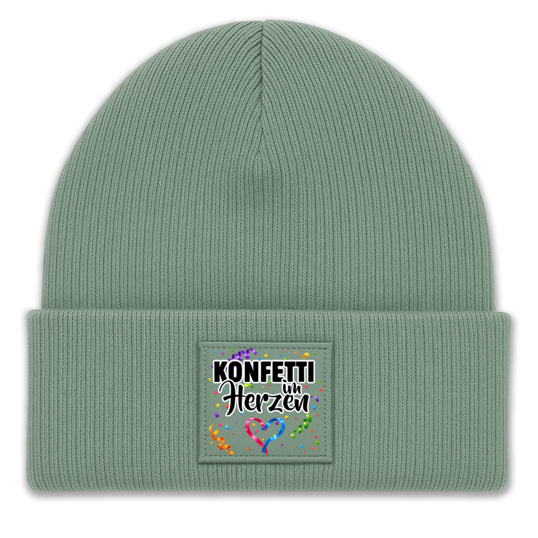 Unikatolo Mütze Konfetti im Herzen bedruckt grün