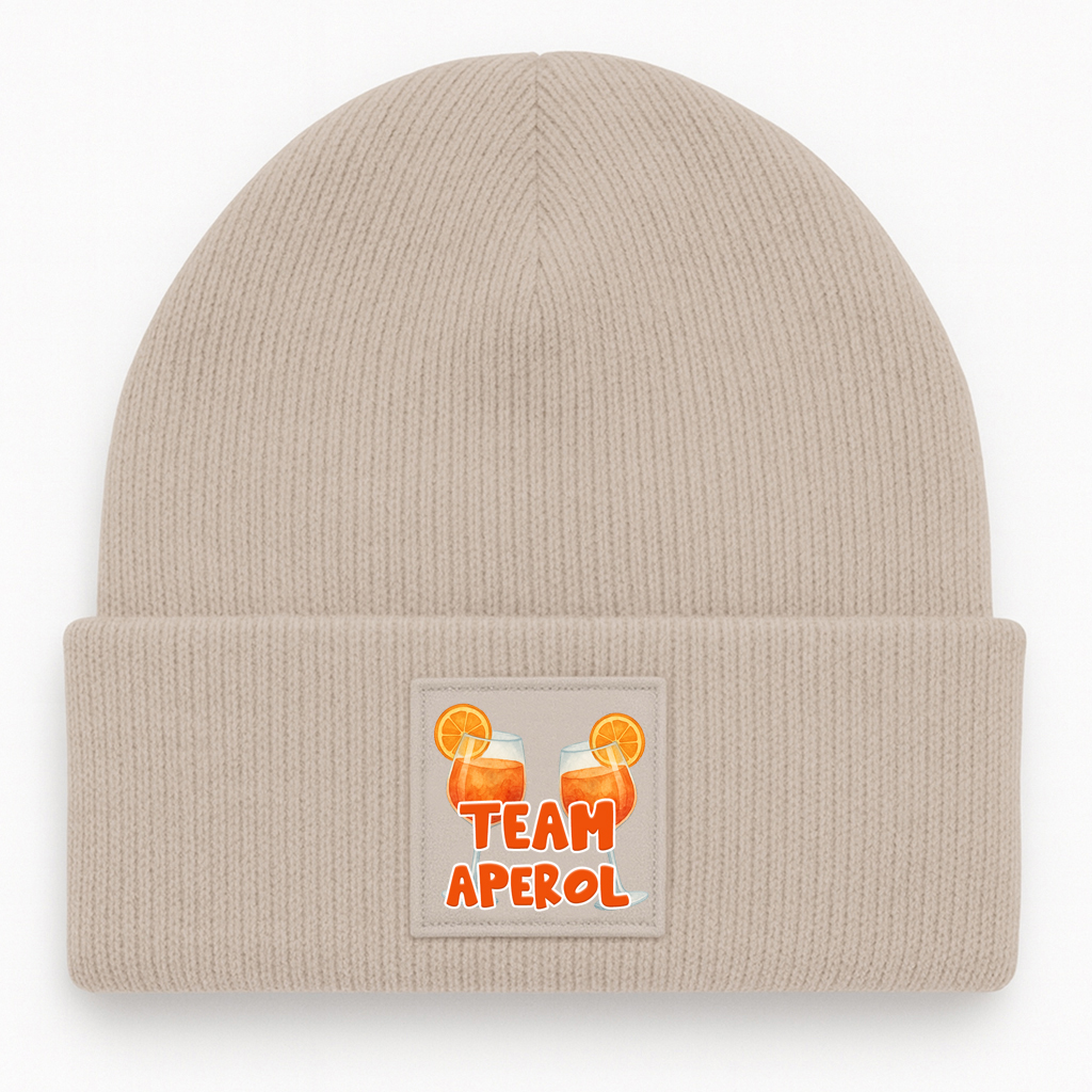 Unikatolo Wintermütze Team Aperol bedruckt beige