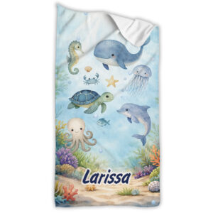 Unikatolo Badetuch Motiv Unterwasserwelt mit Name