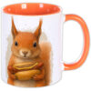 Unikatolo Tasse mit Eichhörnchen und Roster bedruckt | orange Unikatolo Tasse Thüringer Bratwurst Eichhörnchen | orange