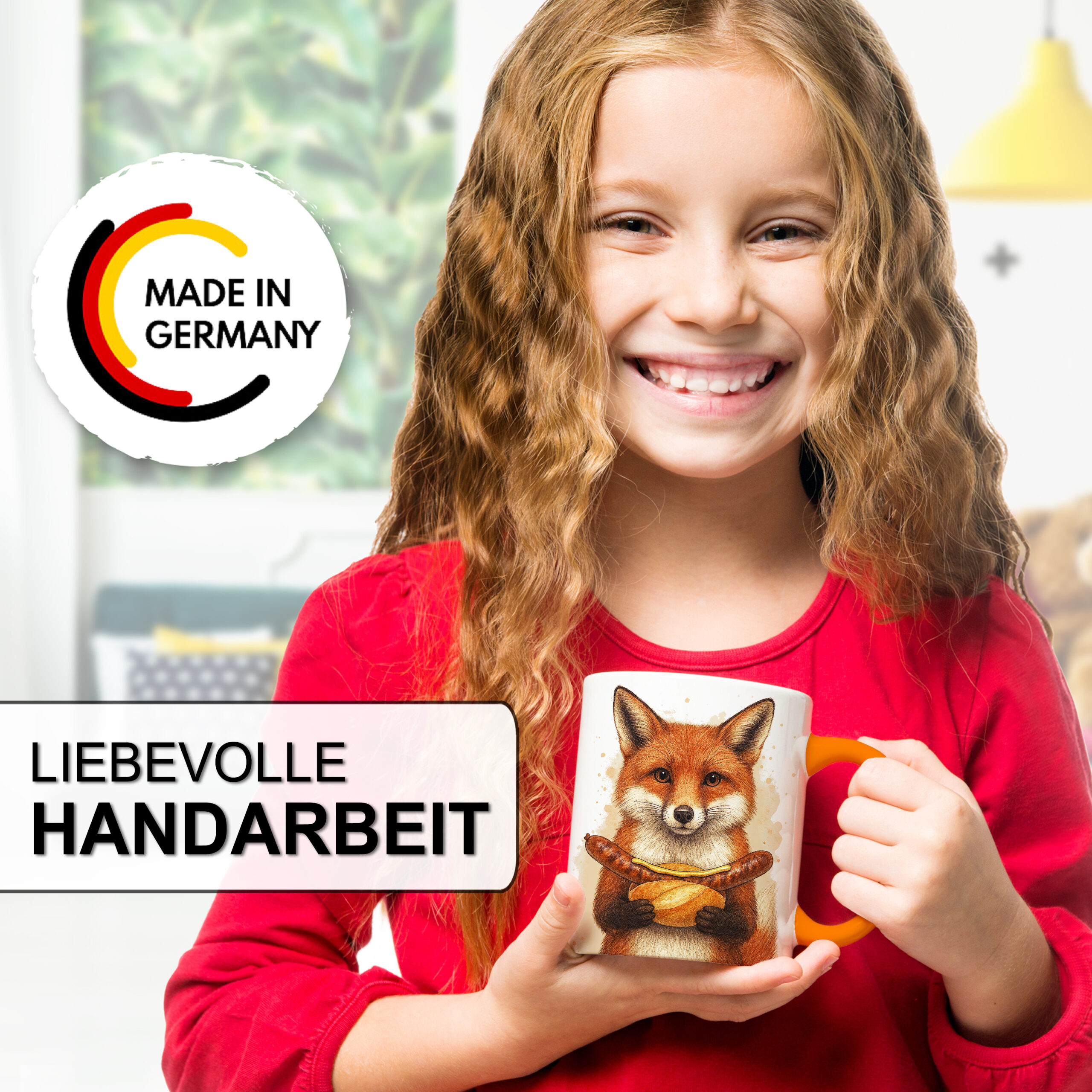 Unikatolo Tasse Thüringer Bratwurst mit Fuchs | Orange Unikatolo Tasse Thüringer Bratwurst mit Fuchs | Orange