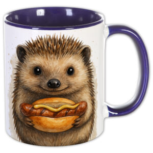 Unikatolo Tasse mit Igel und Roster bedruckt | dunkelblau