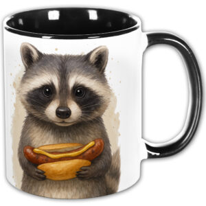 Unikatolo Tasse mit Waschbär und Roster bedruckt | schwarz