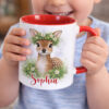 Unikatolo Kindertasse mit Name personalisiert Reh in Rot