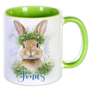 Unikatolo Ostertasse mit Name personalisiert Osterhase GRÜN