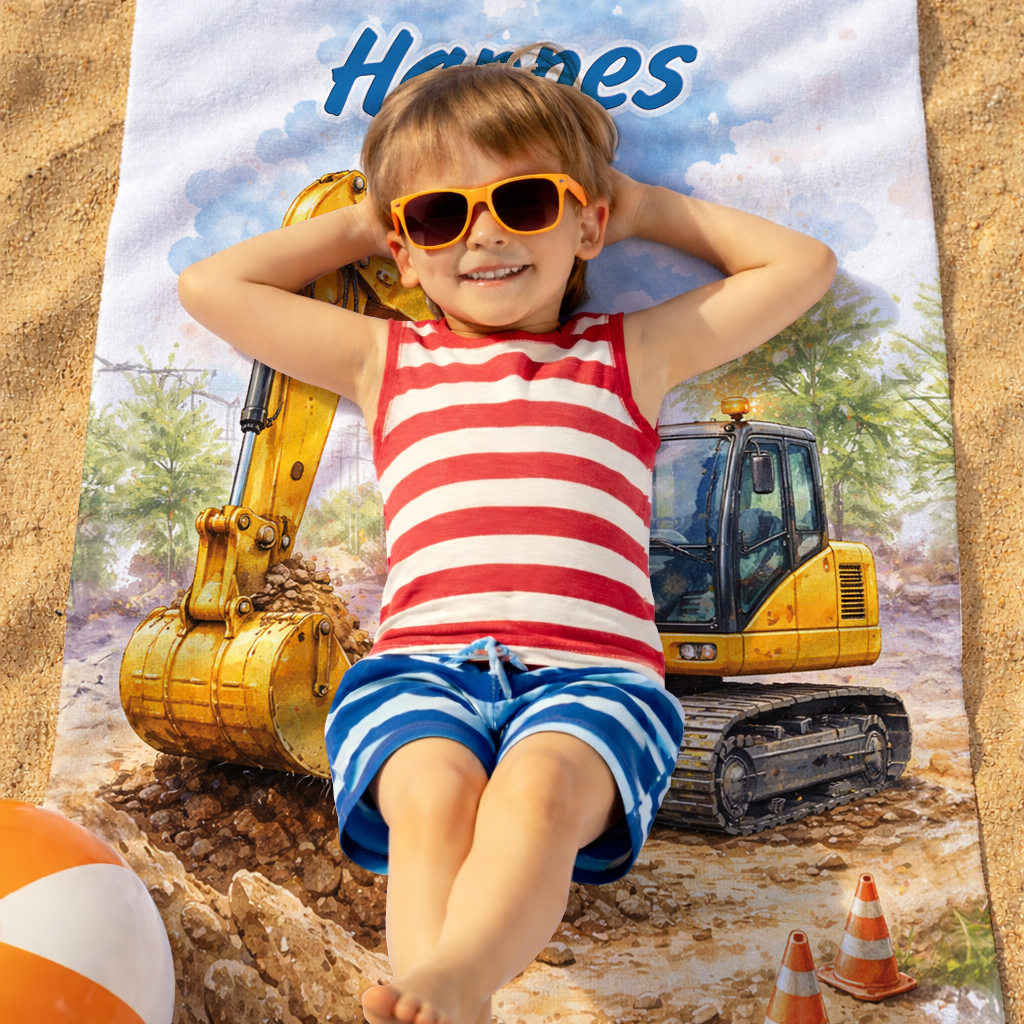 Unikatolo Kinder Handtuch Bagger mit Name personalisiert