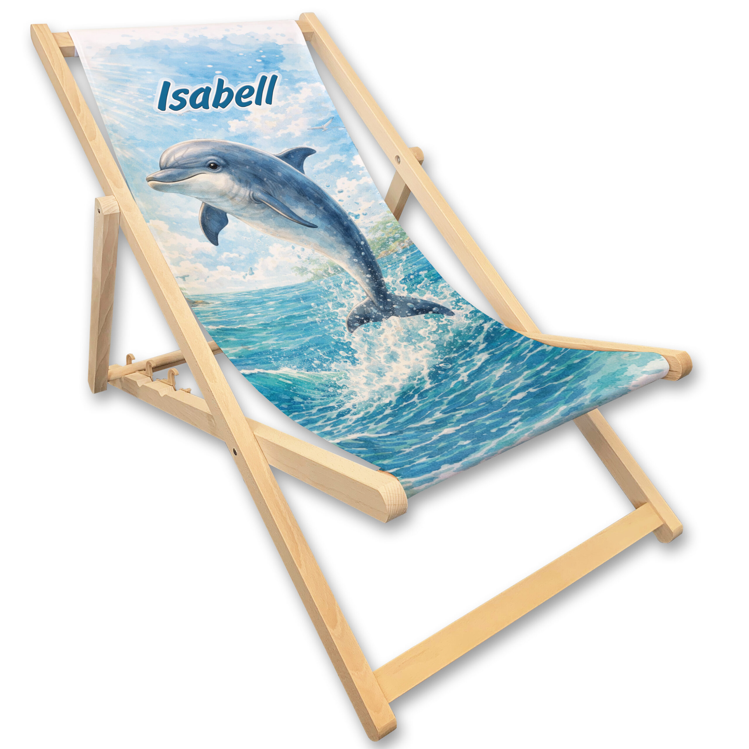 Kinder-Liegestuhl Delfin mit Name personalisiert