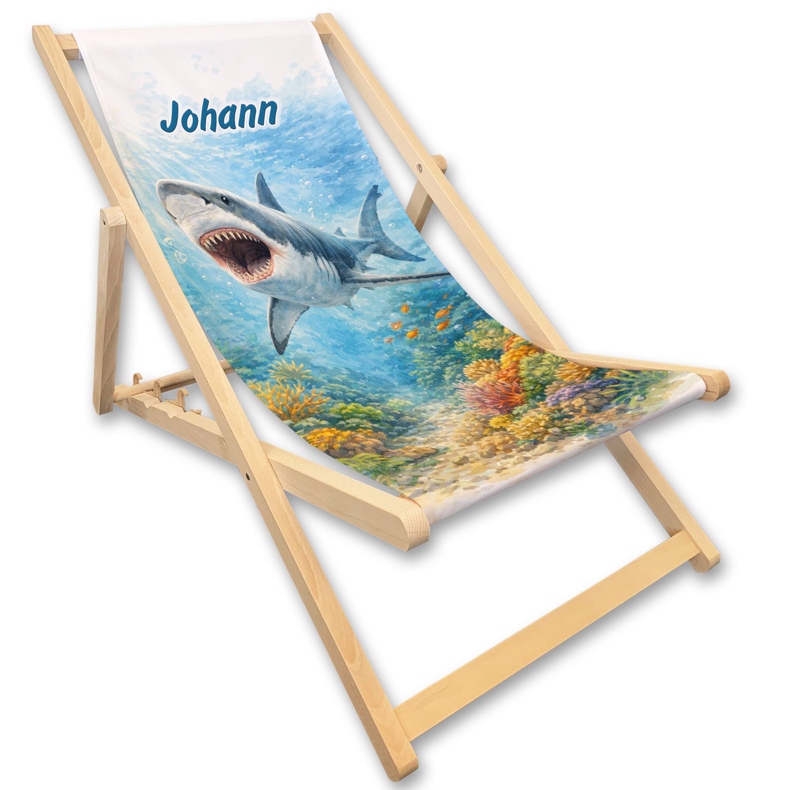 Unikatolo Liegestuhl Hai mit Name personalisiert
