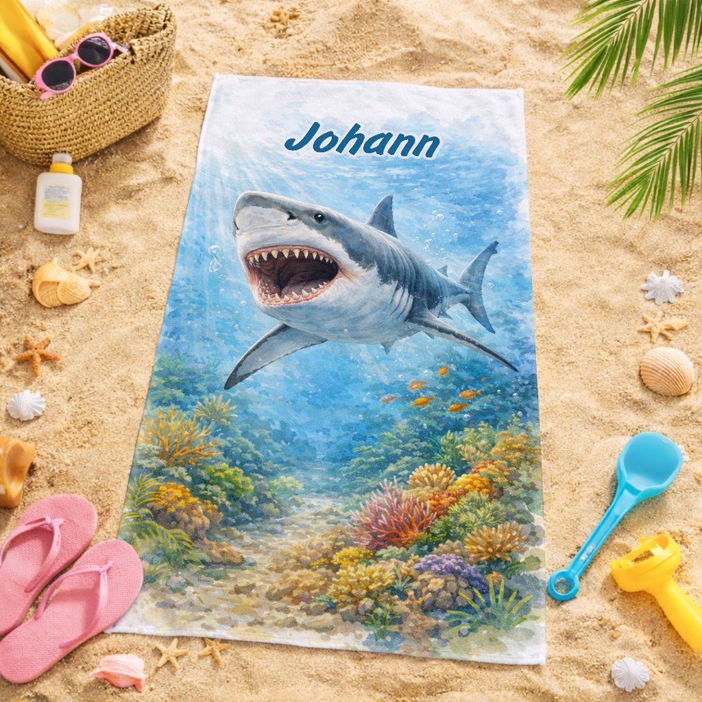 Unikatolo Kinder Handtuch Hai mit Name personalisiert