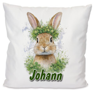 Unikatolo Kissen mit Hase im Klee und Name personalisiert